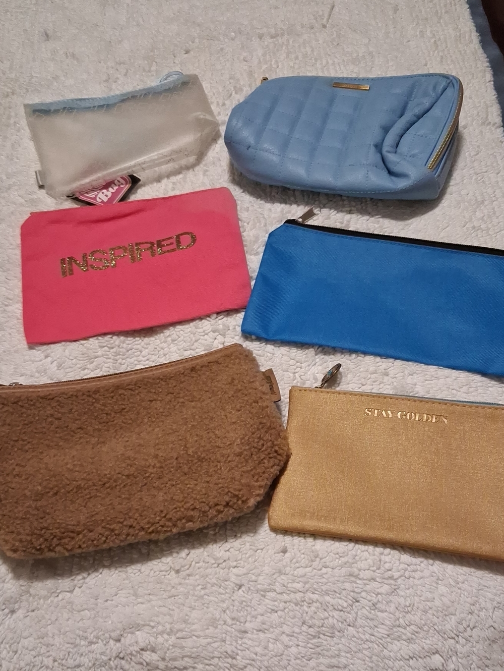 Assorted Women's Cosmetic Pouches - Light Blue, Pink, Blue, Gold, Brown, White